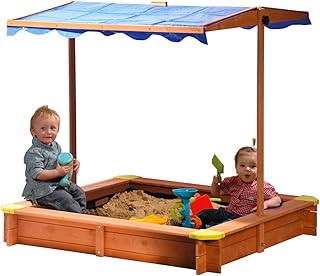 dobar® Sandkasten aus Massivholz | Schwenkbares & höhenverstellbares Dach | Sandkiste mit Plane…
