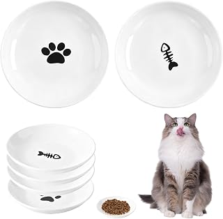 4 Stück Katzennapf Keramik, Futternapf Katze Set, Whiskerfreundlicher Katzennapf Flach, Weiß Ka…