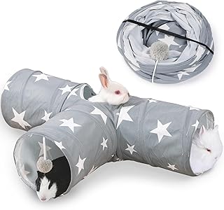 JanYoo Bunny Kaninchen Tunnel 3-Wege Meerschweinchen-Tunnel Hasen Spieltunnel Faltbarer Kleintier…