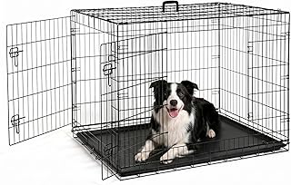 Hundetransportbox 90.4 x 56 x 62.2 cm (L) – 2 Türen, Metall Drahtkäfig, faltbar mit ausziehbare…
