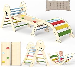 Montessori Kletterdreieck 7-in-1 mit Rutsche, Bogen & Matte, 1-3 Jahre | Massives Birkenholz • …