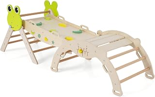 DREAMADE 8-in-1 Montessori Kletterdreieck Set mit Rutsche, Kletterbogen aus Holz für Kleinkinder…