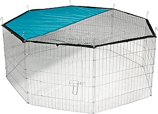 Kerbl Pet Freigehege mit Abdeckung und Sonnenschutz | Acht verzinkte Gitterelemente à 57 × 56 c…