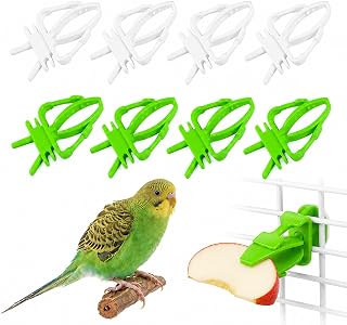 8 Stück Vogel‑Futterclips Blau‑Gelb, ABS Futterhalter für Obst und Gemüse | Käfig‑Zubeh…