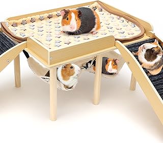 Holz Mehrstöckige Meerschweinchenburg mit Hängematte und Rampe, Versteck für Zwerghamster & Re…