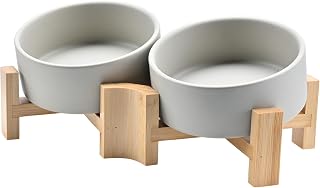 SPUNKYJUNKY 15° Kippbare Keramik Hundenapf mit Holzständer Futter und Wassernapf rutschfest fü…