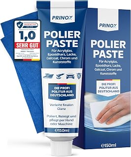 PRINOX 150ml Polierpaste inkl. Profi Poliertuch I Politur für Acrylglas, Epoxidharz, Lacke, Gelc…