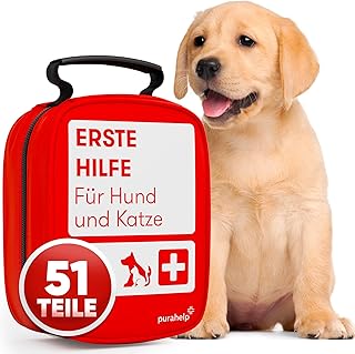 Erste Hilfe Set für Hund & Katze [51 TEILE] – Erste Hilfe Verbandstasche mit Zeckenzange, Pinzet…