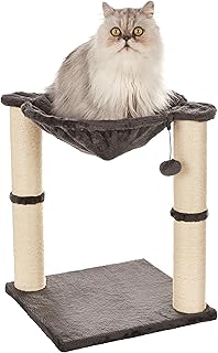 Amazon Basics Katzen-Kratzbaum mit Haus, Hängematte, Bett und Kratzstamm, 41 x 51 x 41 cm, grau